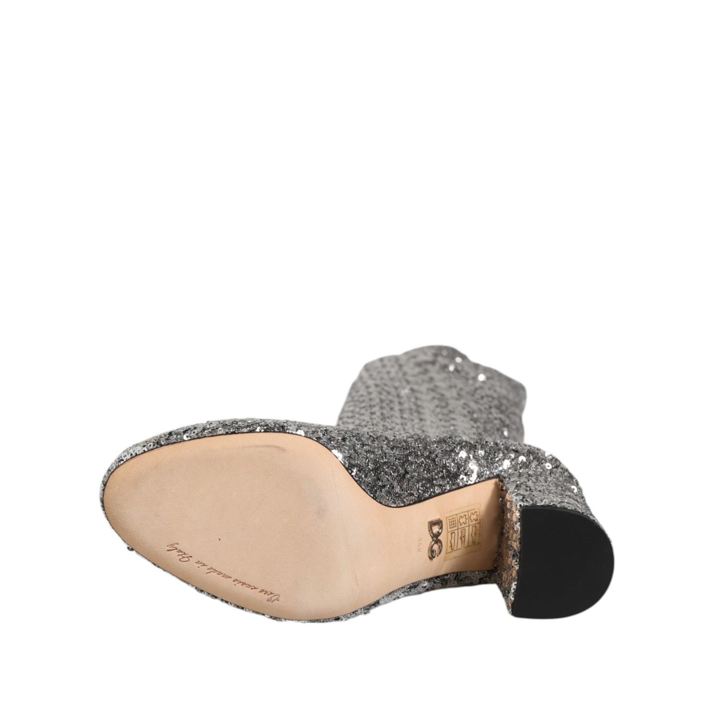 Dolce & Gabbana Silver Sequins Glitter High Heel Boot Shoes