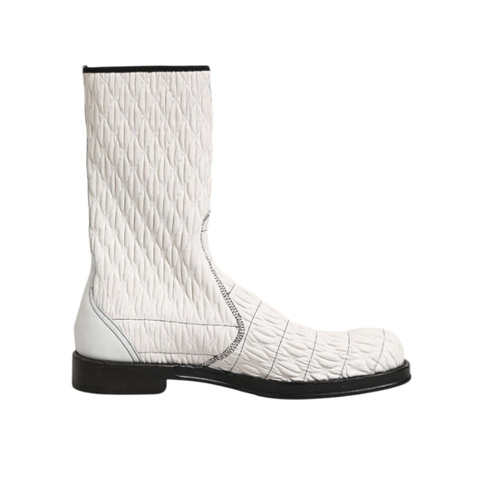 Dolce & Gabbana White Lambskin Leather Mid Calf Boots Shoes Dolce & Gabbana