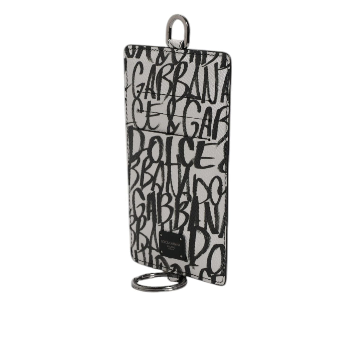 Dolce & Gabbana White Leather Lanyard Logo Print Card Holder Wallet