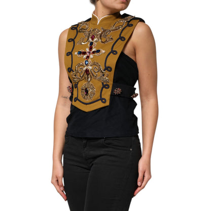 Dolce & Gabbana Yellow Crystal Cross Runway Vest Jacket Top Dolce & Gabbana