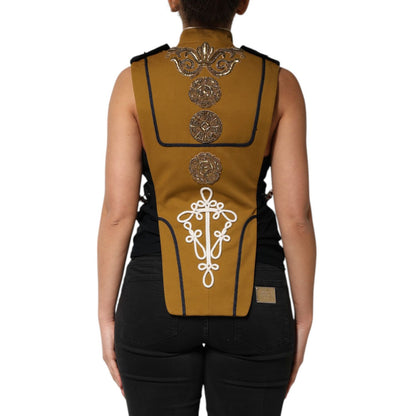 Dolce & Gabbana Yellow Crystal Cross Runway Vest Jacket Top Dolce & Gabbana