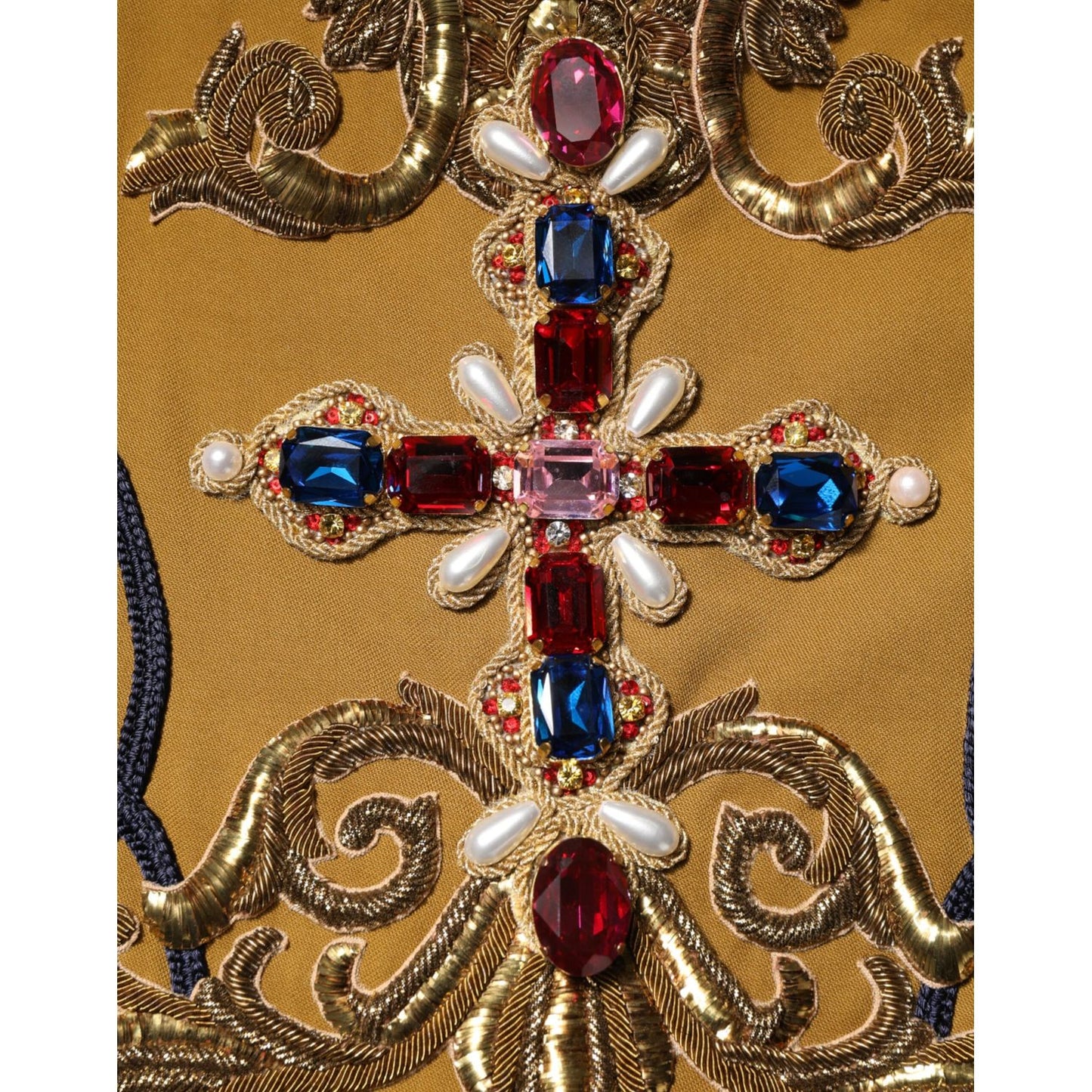 Dolce & Gabbana Yellow Crystal Cross Runway Vest Jacket Top Dolce & Gabbana