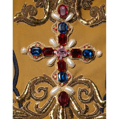 Dolce & Gabbana Yellow Crystal Cross Runway Vest Jacket Top Dolce & Gabbana