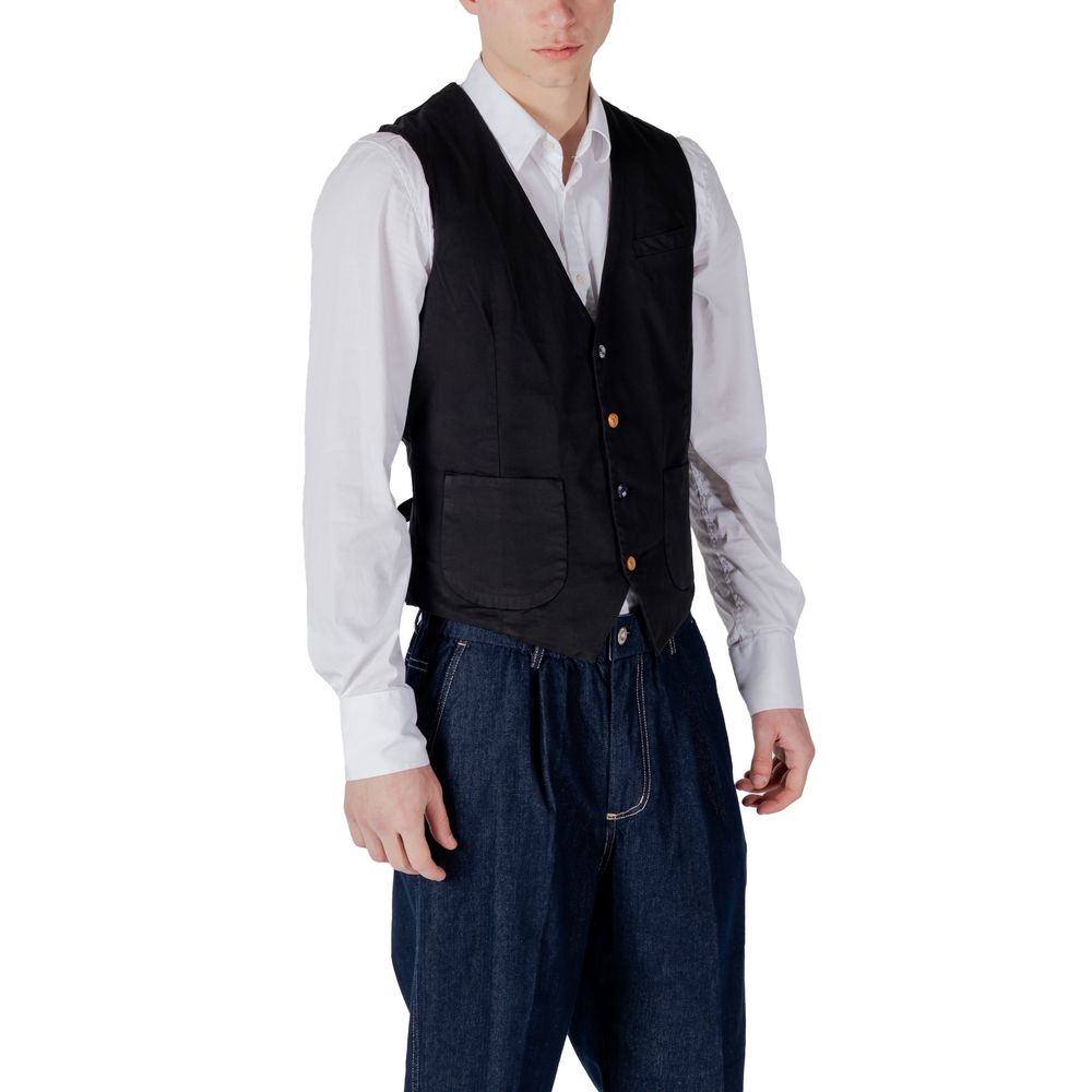 Gianni Lupo Black Cotton Waistcoat Gianni Lupo