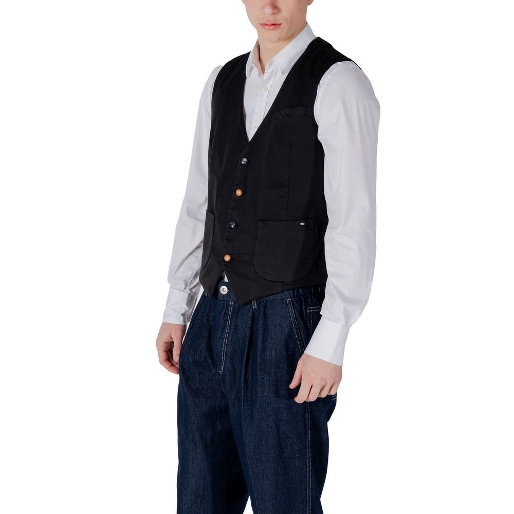 Gianni Lupo Black Cotton Waistcoat Gianni Lupo