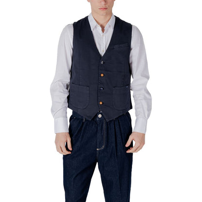 Gianni Lupo Blue Cotton Waistcoat Gianni Lupo