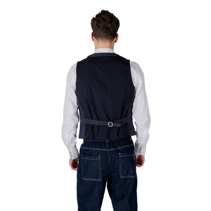 Gianni Lupo Blue Cotton Waistcoat Gianni Lupo