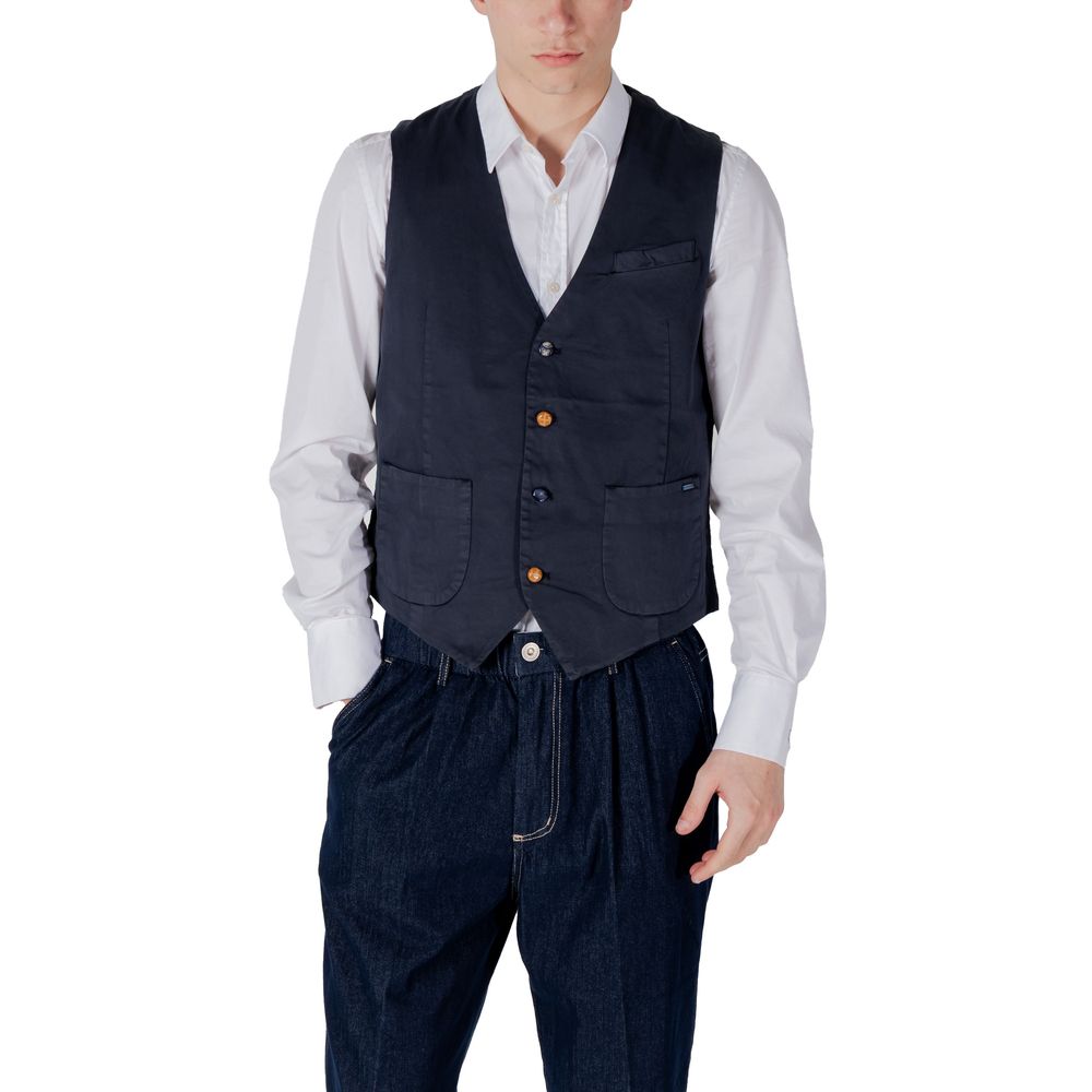 Gianni Lupo Blue Cotton Waistcoat Gianni Lupo