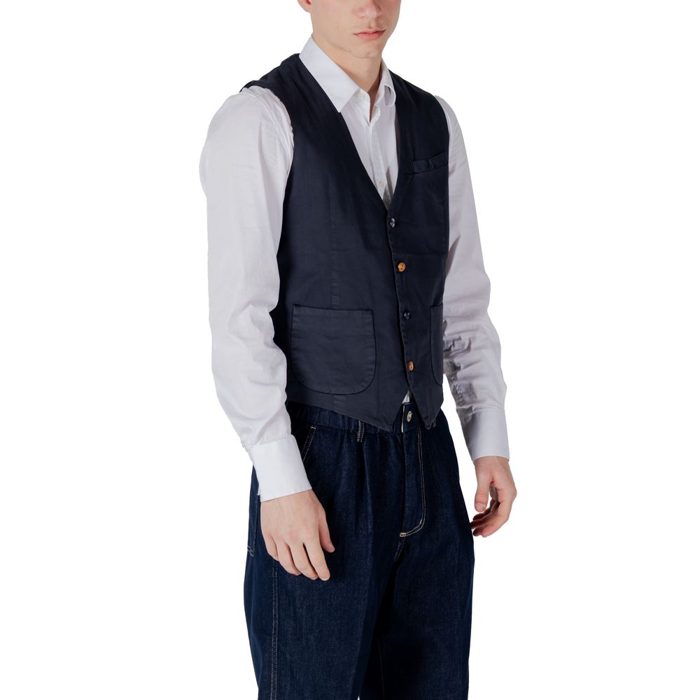 Gianni Lupo Blue Cotton Waistcoat Gianni Lupo
