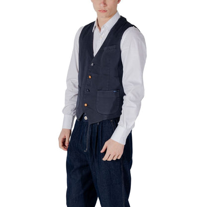 Gianni Lupo Blue Cotton Waistcoat Gianni Lupo