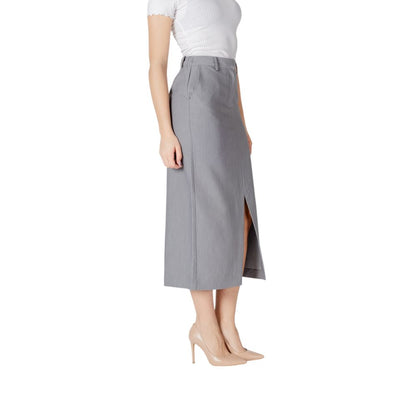 ICHI Gray Polyester Long Skirt ICHI