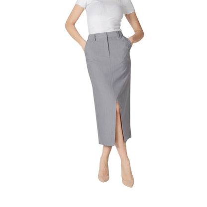 ICHI Gray Polyester Long Skirt ICHI