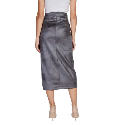 Only Gray Artificial Leather Long Skirt Only