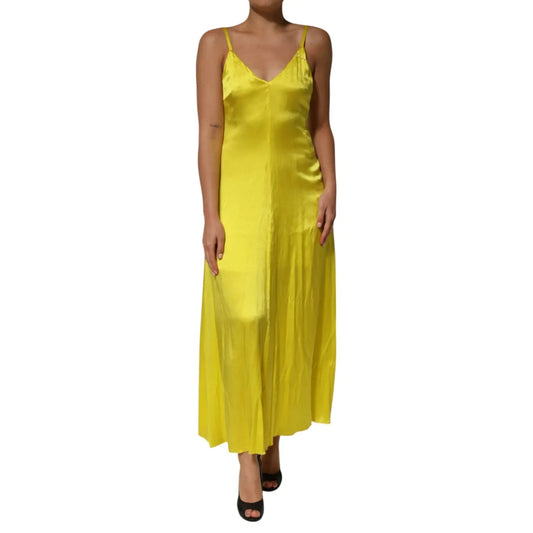 Tonello Yellow Silk Satin Slip Maxi Spaghetti Strap Maxi Dress Tonello