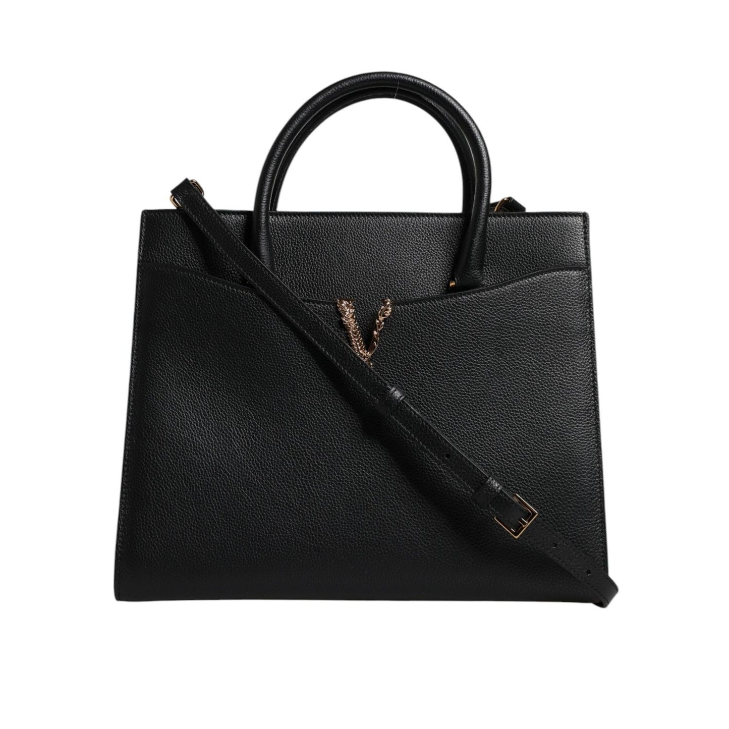 Versace Black Large Leather Top Handle Shoulder Crossbody Bag