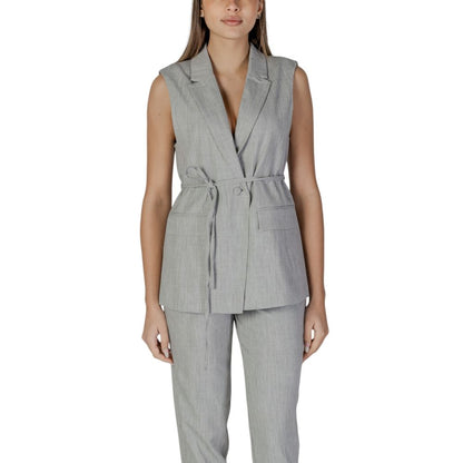 Vila Clothes Gray Recycled Polyester Waistcoat Vila Clothes